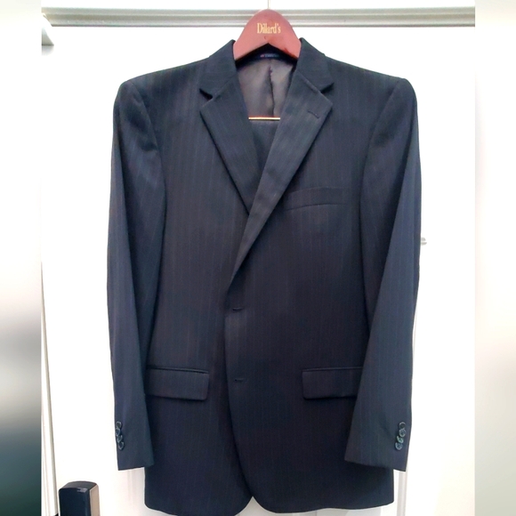Hart Schaffner Marx Chicago Pinstripe Black Men's Suit Jacket: 44R Pants: 36 - Picture 1 of 16